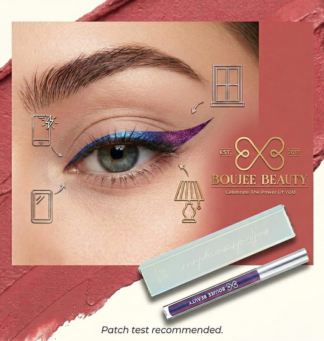 Eyeliner with 'Boujee Beauty' branding on a pink background