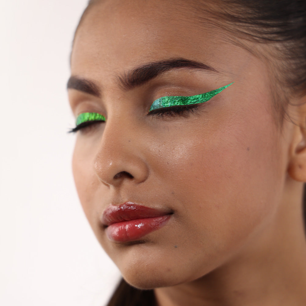 Model showing Boujee_Beauty_Multichrome_Eyeliner_Enchanted_Forest
