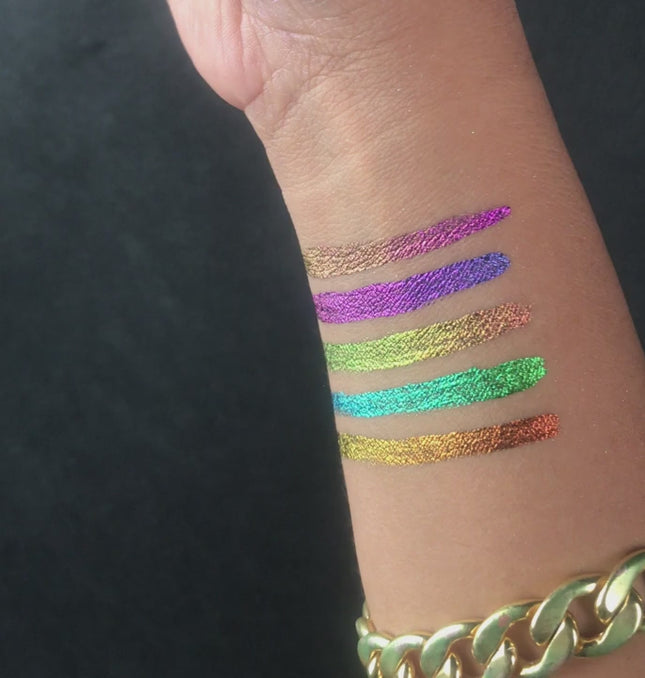 Hand with Boujee_Beauty_Multichrome_Eyeliner Swatches