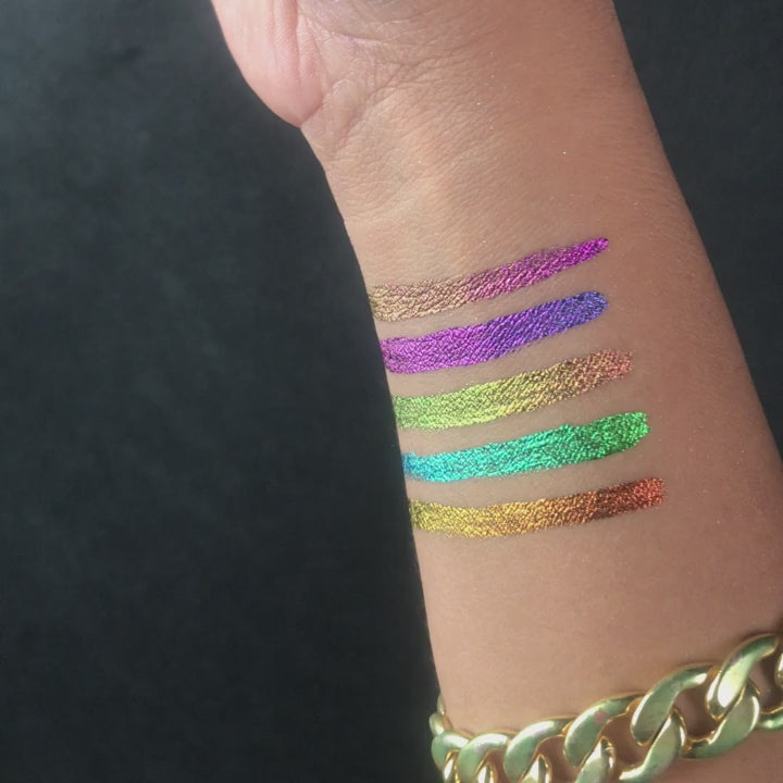 Hand showing Boujee_Beauty_Multichrome_Eyeliner swatches